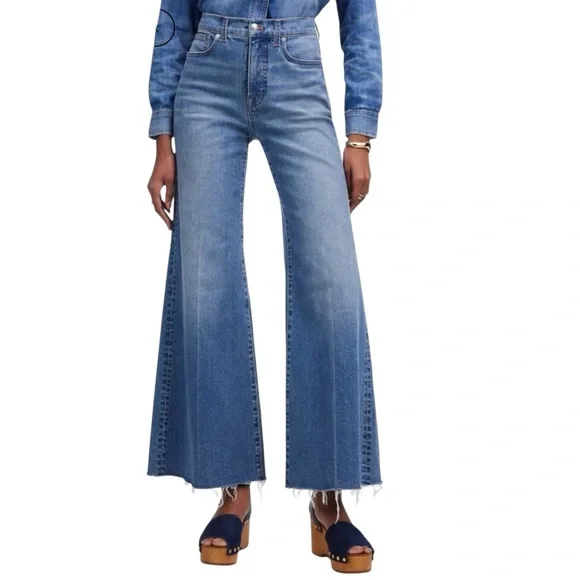 Madewell Wide Leg Crop Blue Denim Retro Stretch Cotton Jeans Women’s 28 - Picture 1 of 15